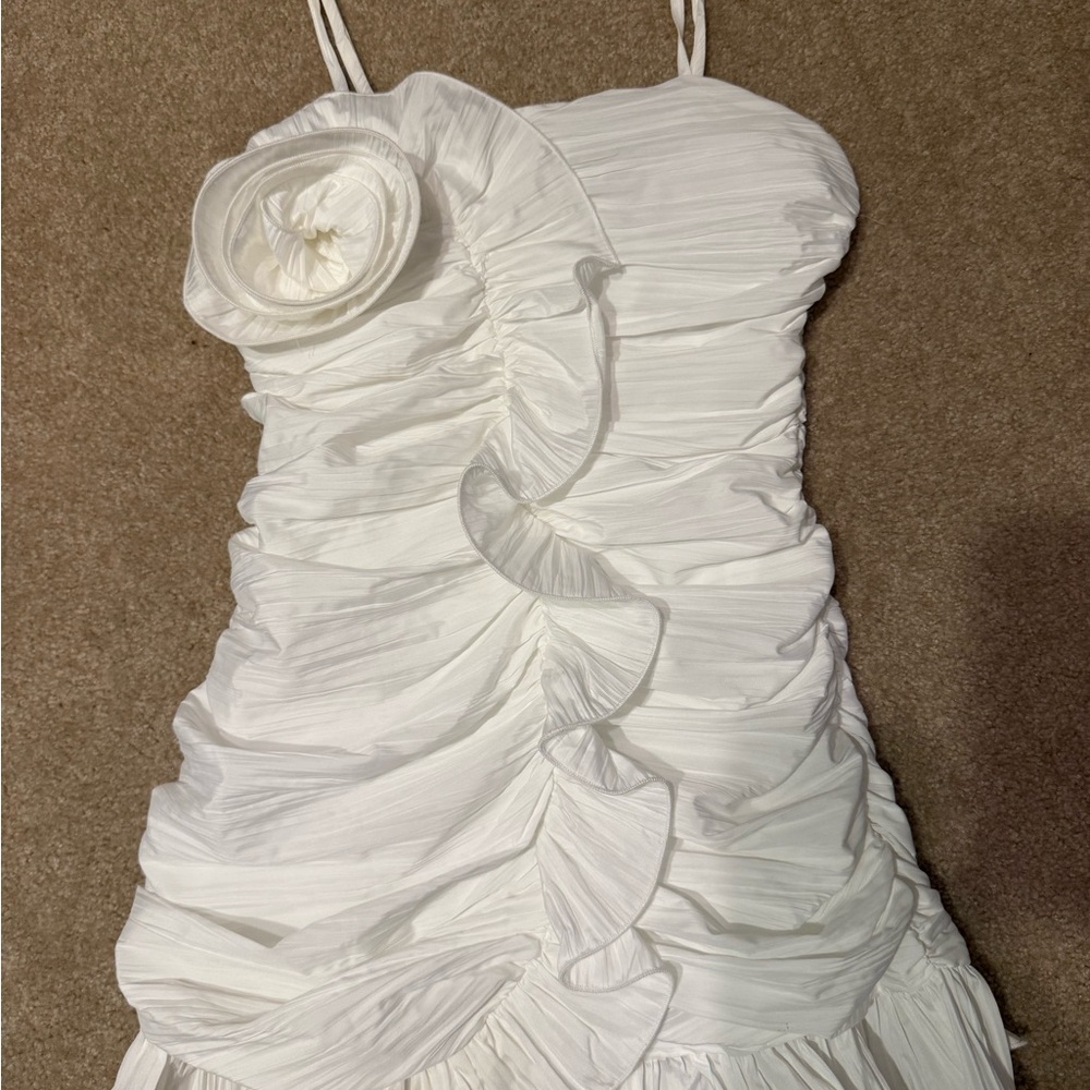 Forever 21 White Ruched Dress with Floral Detail